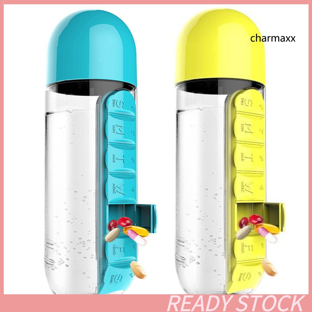 Bình đựng nước 2 trong 1 600ml kèm khay đựng thuốc siêu tiện lợi