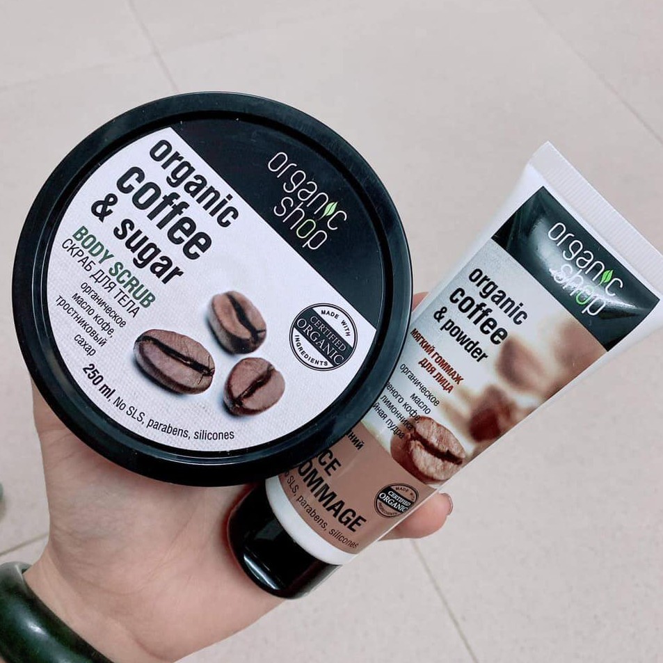 TẨY DA CHẾT CAFE Body Organic Shop - Tẩy Tế Bào Chết Coffee & Sugar Body SCRUB Dưỡng Da Trắng Sáng Nga