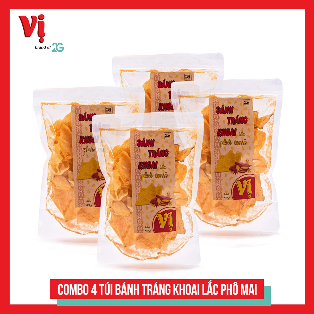 (Combo tiết kiệm) 4 gói Bánh tráng khoai lắc phomai Vị- Túi 80g- Đặc sản Bến Tre