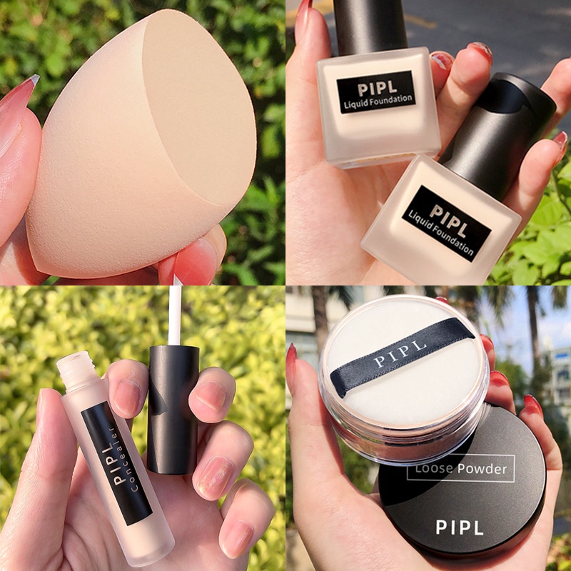 PIPL Bộ trang điểm Kem lót + Kem nền BB+ Kem che khuyết điểm + Bọt biển trang điểm