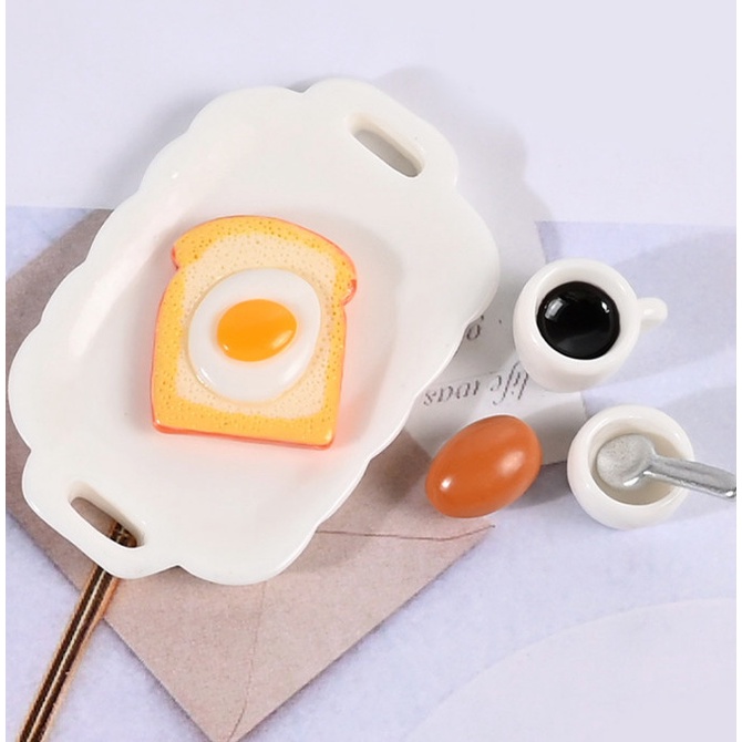 Mô hình khay thức ăn sáng decor nhà búp bê, dollhouse