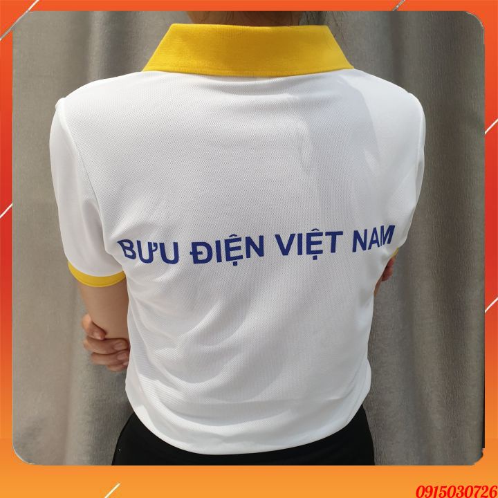 Áo Thun Cotton Mỏng Trắng Cổ Vàng Thương Hiệu Bưu Điện Việt Nam Có Cổ Chính Hãng VNPost