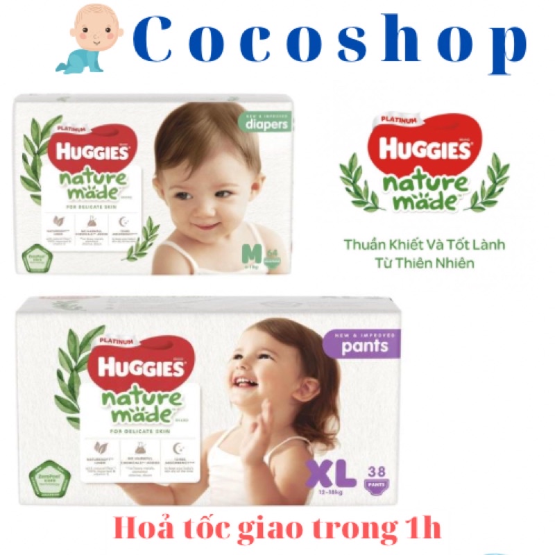 Tã/ Bỉm Dán/ Quần Huggies PLatium Natural Made NB60/ S82/ M64/ L54/ Xl44/ M58/ L44/ XL38/ XXL26