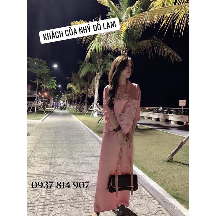 SET THÊU HOA NỔI VẢI LỤA MÀU HỒNG KÈM CLIP CHẤT VẢI VÀ HÌNH KHÁCH HÀNG