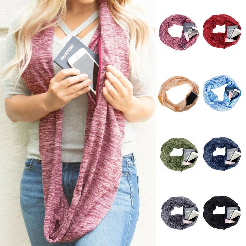 Whi Khăn Choàng Cổ Cotton Hai Lớp Ẩn Có Túi Khóa Kéo Cho Vòng Vô Cực Màu S