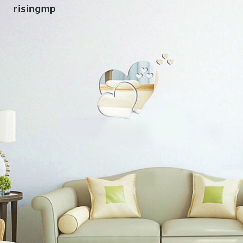Gương Dán Tường Acrylic Hình Trái Tim 3D Sáng Tạo Trang Trí Nhà Cửa DIY ♨Trên đó
