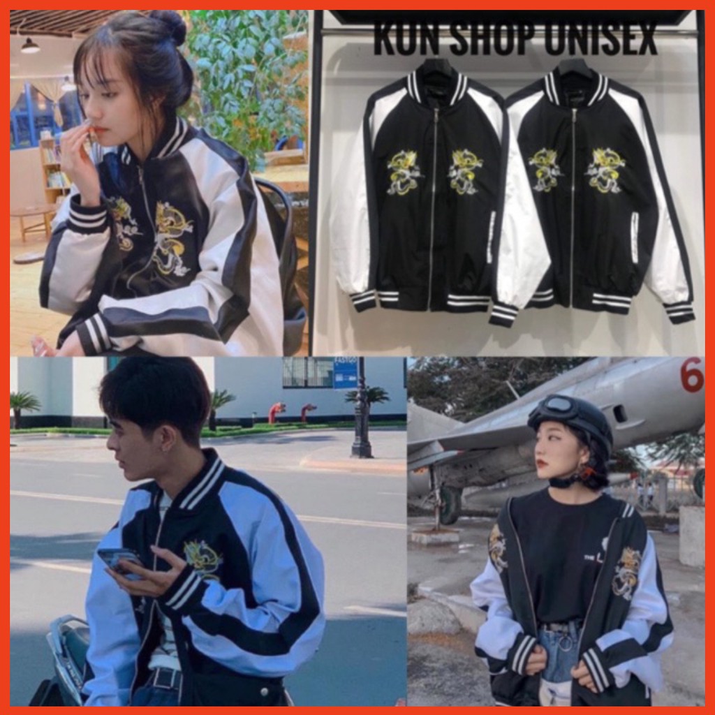 Hot Áo Khoác Dù 2 lớp BOMBER Hình Thêu RỒNG ĐEN DRAGON | BigBuy360 - bigbuy360.vn