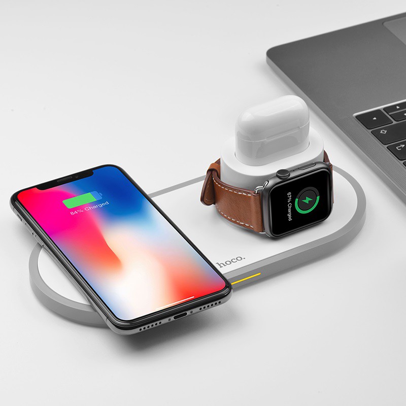 Đế sạc không dây 3 in 1 hỗ trợ sạc nhanh công suất 10w Hoco CW21 sạc chuyên dụng dành cho apple wtach, airpod, iphone