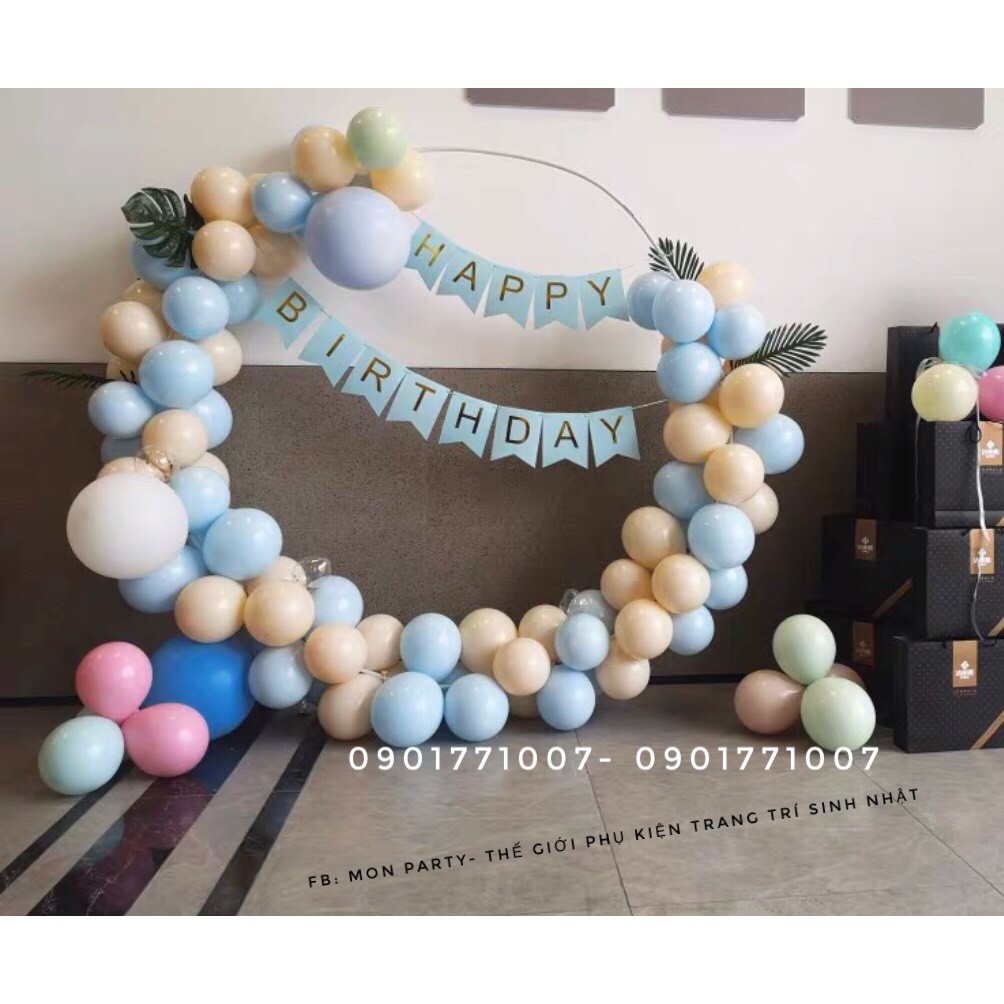 Set bóng trang trí sinh nhật đẹp kèm khung tròn, set trang trí tone màu pastel đẹp, trang trí sinh nhật