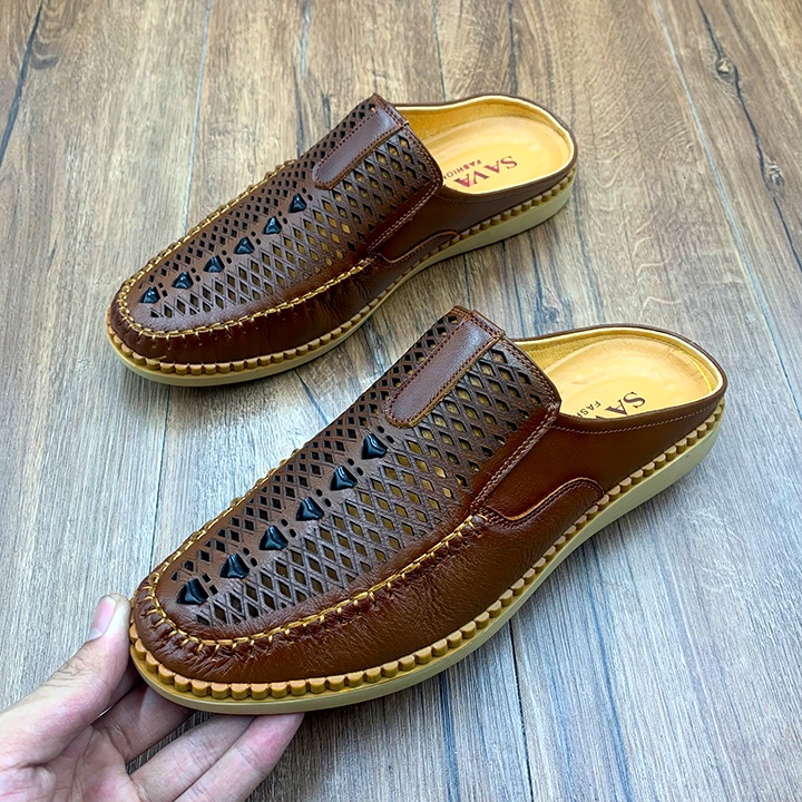 Giày sục nam da thật nguyên tấm cao cấp đế cao su khâu chỉ êm chân thiết kế kiểu giày sục thông minh dễ dàng sử dụng