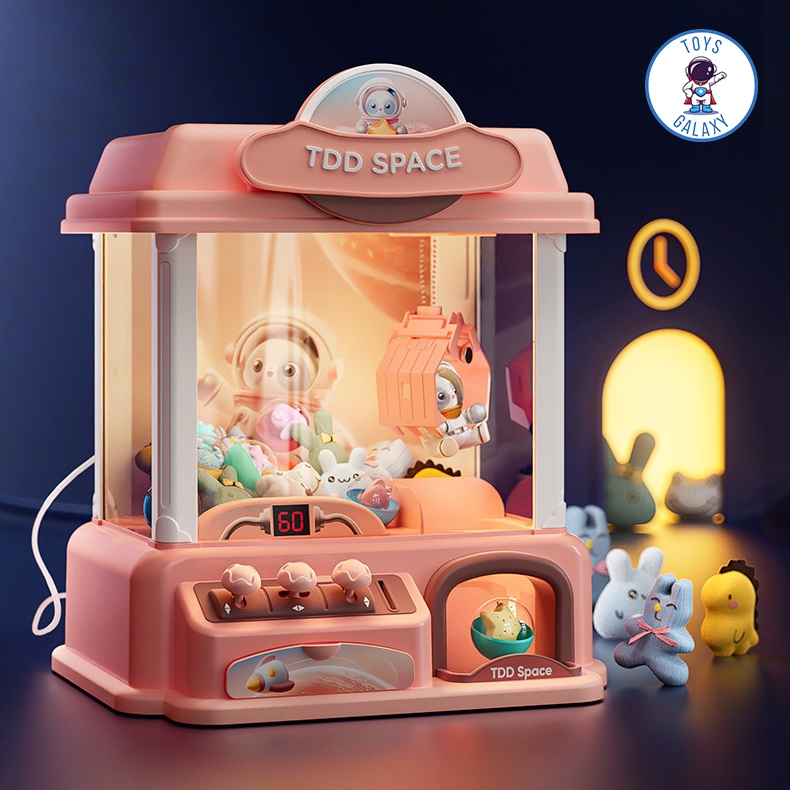 Máy Gắp Thú Bông Mini Phi Hành Gia Kích Thước Lớn Có Nhạc Và Đèn Kèm Xu Đếm Thời Gian, Có Sẵn Nhiều Thú Bông Cho Bé