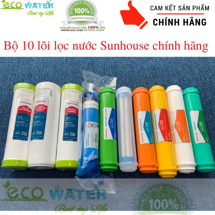 Bộ 10 lõi lọc nước sunhouse 1 2 3 4 5 6 7 8 9 10 chính hãng Sunhouse - Tặng kèm cút T, cút góc và dây phi 6 máy lọc nước