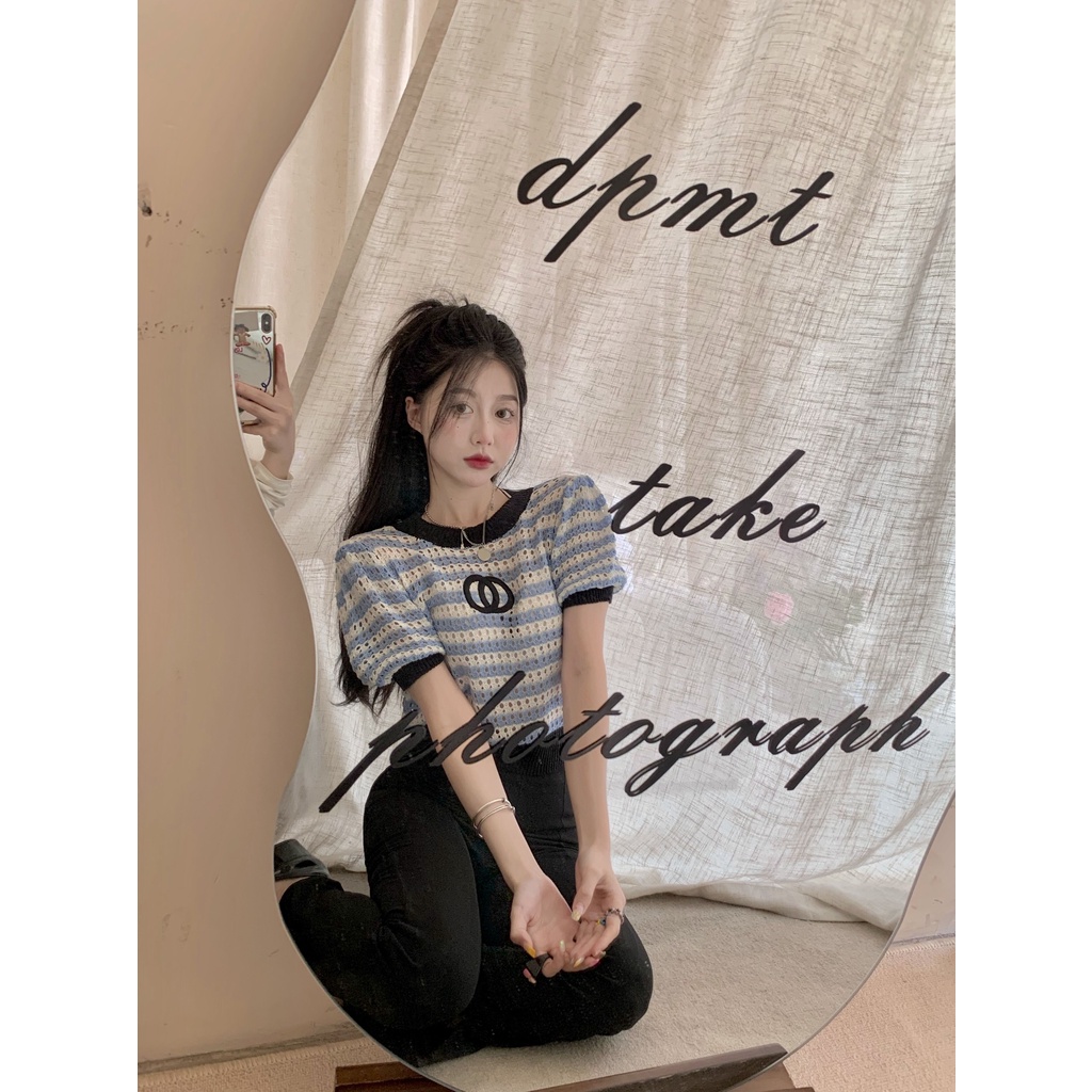 Cocory vn Áo Thun Tay Ngắn Dáng Ôm Họa Tiết Kẻ Sọc Quyến Rũ Thời Trang Mùa Hè Mới Cho Nữ