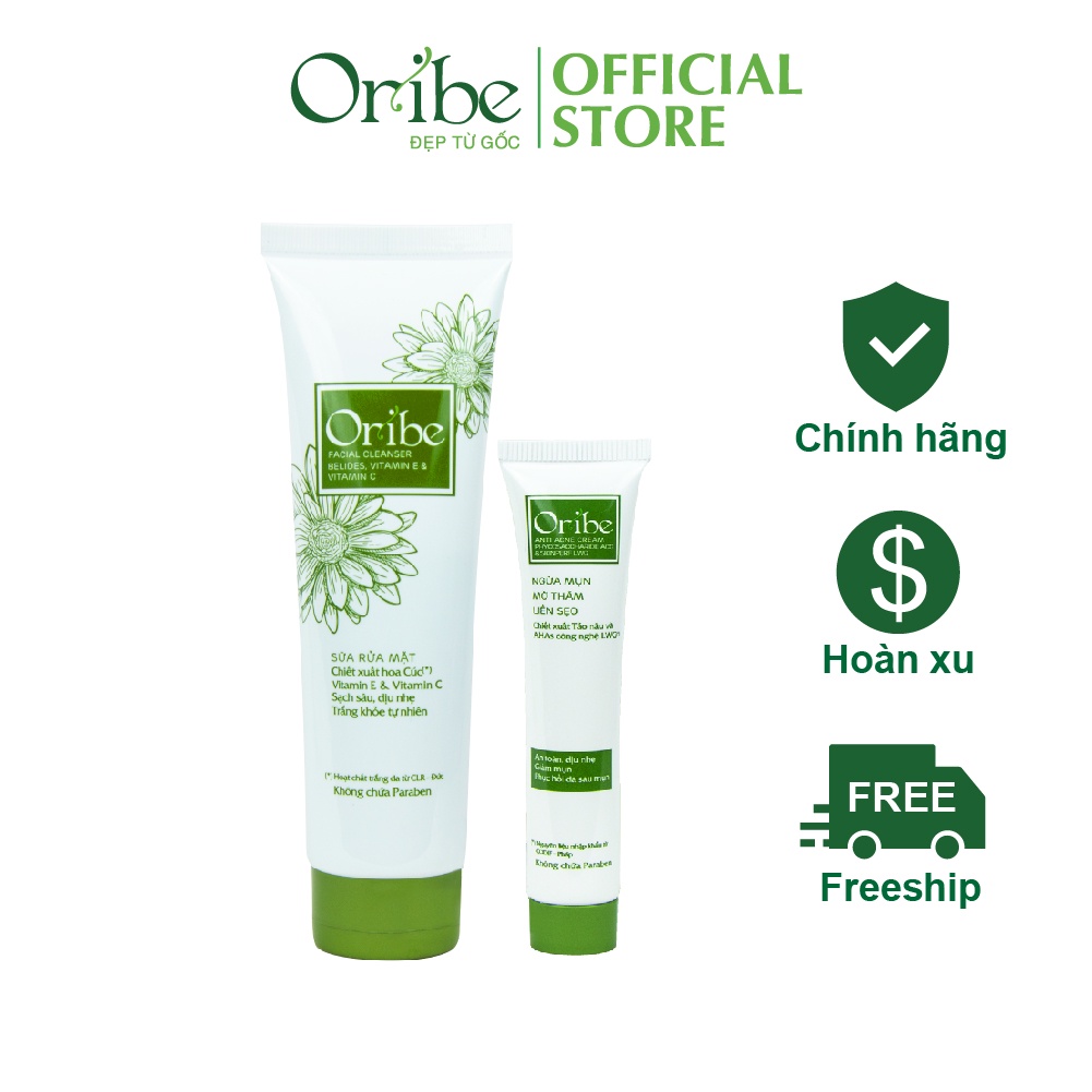 Bộ Đôi Sáng Da Sạch Mụn Oribe (Kem Ngừa Mụn, Mờ Thâm Liền Sẹo 20g + Sữa Rửa Mặt Dưỡng Da Oribe 100g)