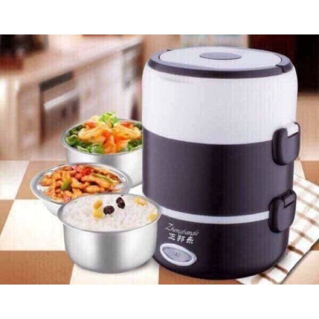Hộp cơm cắm điện inox tròn 3 tầng tiện dụng