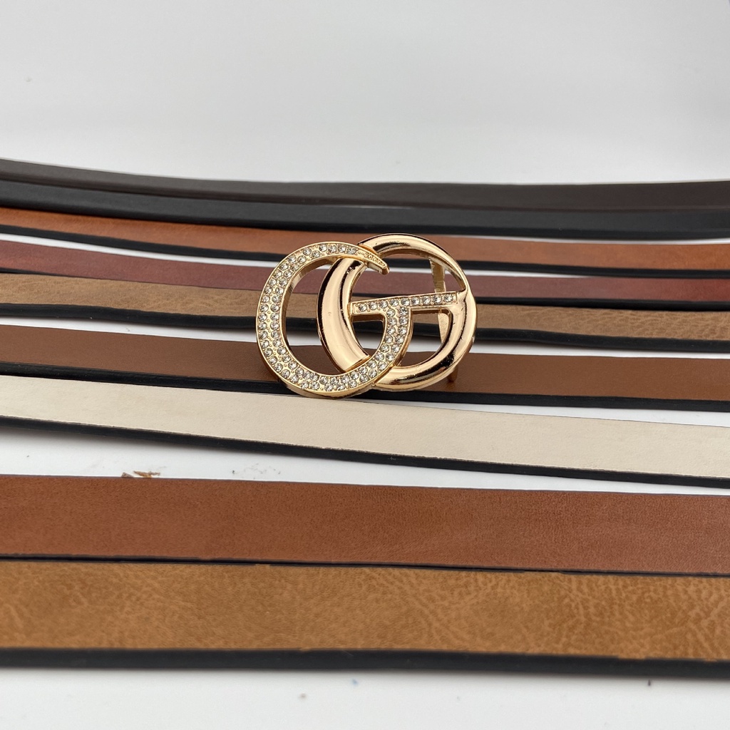 Thắt Lưng Da PU Đính Đá Phối Khóa Chữ G Thời Trang Cho Nữ