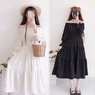 [Có sẵn/ Hình thật] Váy trễ vai trắng công chúa. Đầm maxi trễ vai xinh bánh bèo