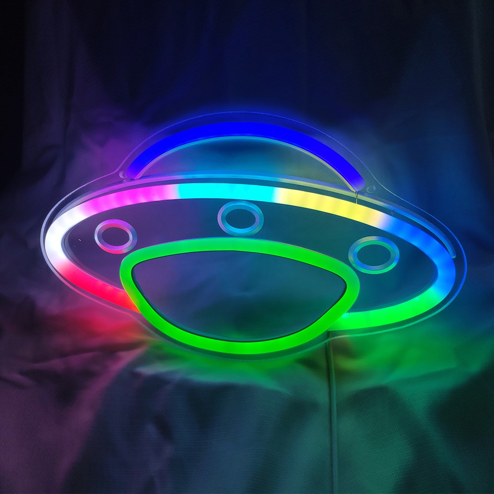Vui nhộn! Ufo Đèn LED neon có thể thay đổi màu sắc điều khiển Bluetooth trang trí phòng ngủ/quán bar/nội thất nhà/các sinh nhật