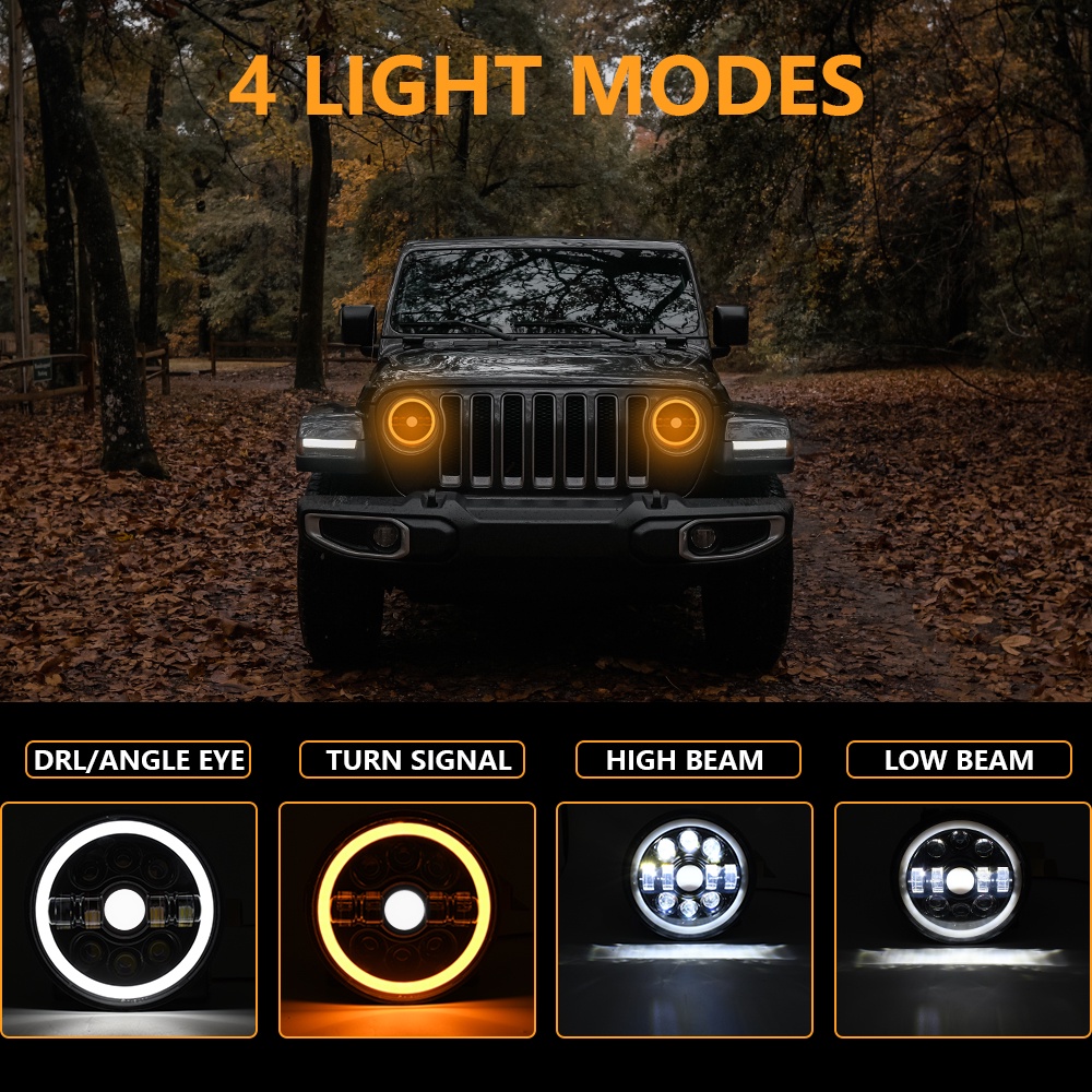 Đèn Pha LED H4-H13 7 Inch Cho Xe Mô Tô Harley-Davidson Yamaha Jeep Wrangler CJ Hummer H1 H2