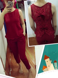 Set thun cát - lưng sau may ren phối nơ