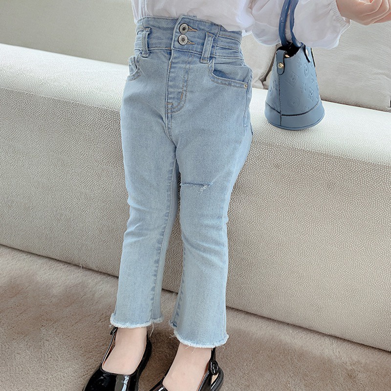 Quần jeans lưng cao ống loe phong cách Hàn Quốc cho bé gái 4-6 tuổi