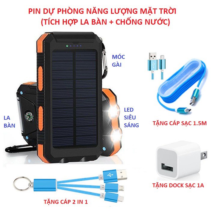 Pin Sạc Dự Phòng Năng Lượng Mặt Trời 20000mAh Chống Nước