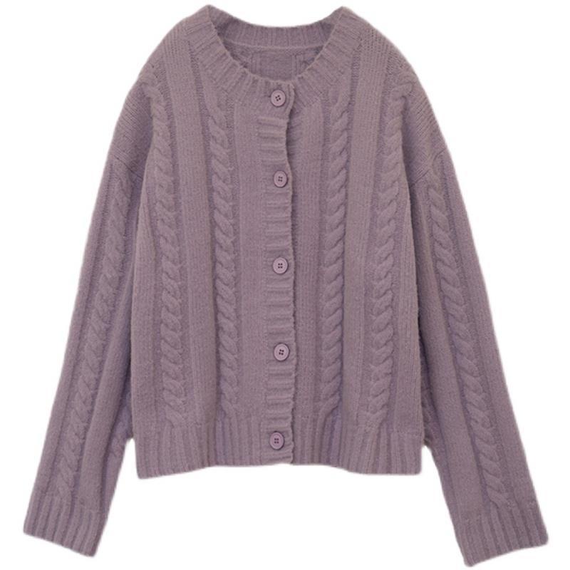 Áo khoác Cardigan dệt kim cổ tròn dáng rộng màu trơn thiết kế mới thời trang mùa xuân dành cho nữ