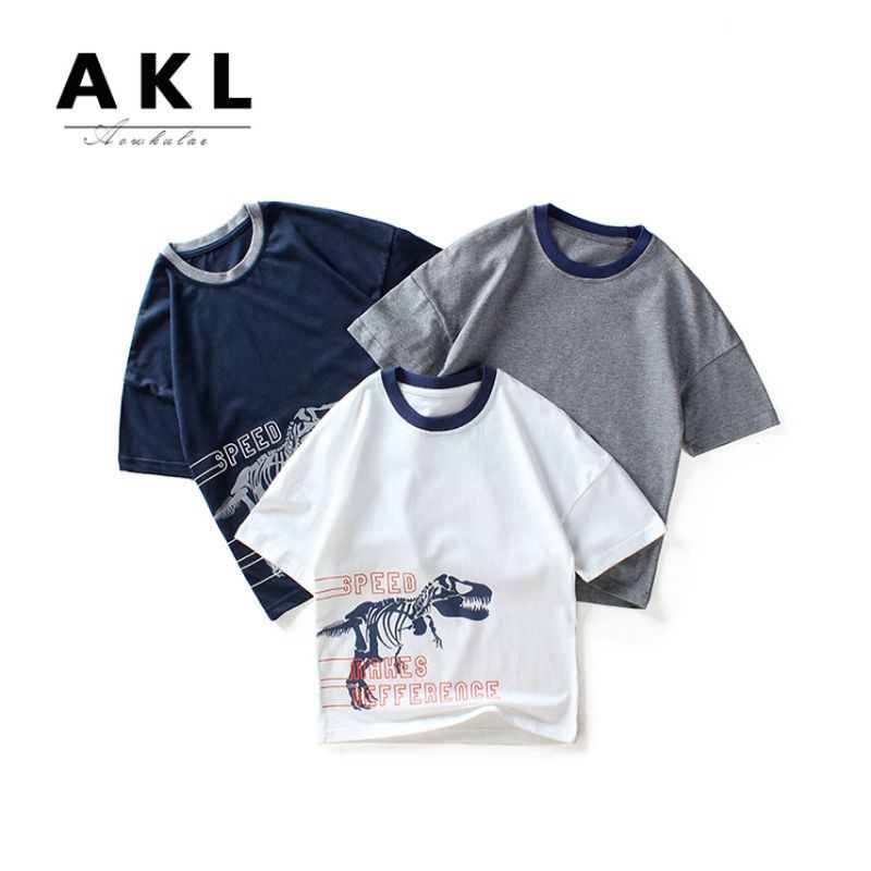 Áo thun bé trai AKL, áo cộc tay bé trai size đại chất cotton họa tiết khủng long (3946)