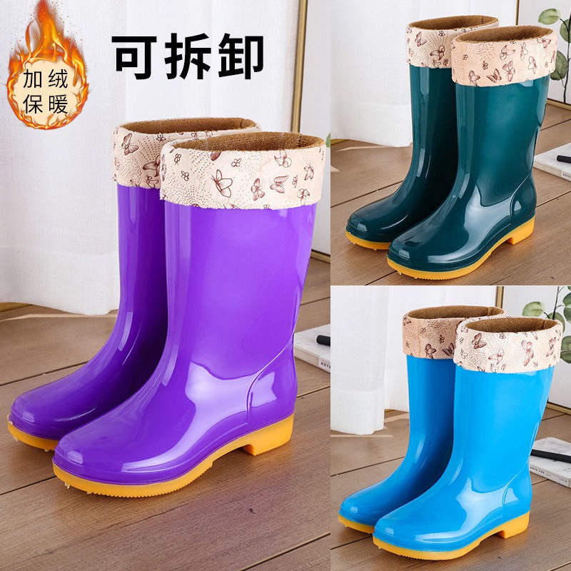 Bán trước□✕Ống và lông cừu kiểu mới giày đi mưa không thấm nước cao su overshoes ủng chống phụ nữ thời trang dành