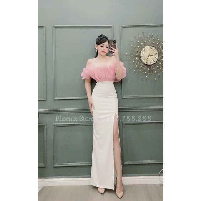 ĐẦM DẠ HỘI PHỐI VOAN TƠ KIẾNG XẺ ĐÙI QUYẾN RŨ UP HHP FASHION