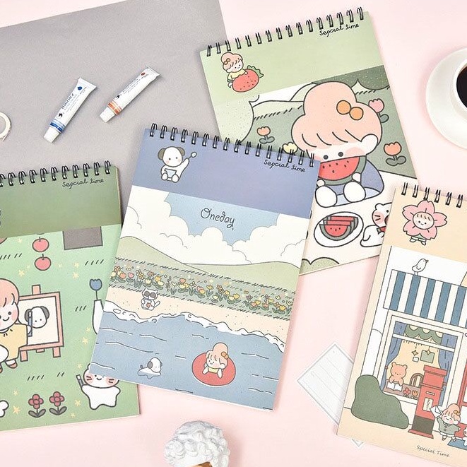 Sổ giấy vẽ gáy lò xo đa dạng họa tiết dễ thương