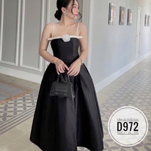 Đầm big size đầm hai dây phối hoa siêu đẹp sang từ 60kg-90kg