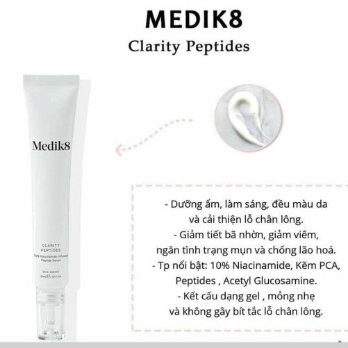 Tinh chất làm sáng da serum Medik8 clarity peptides 10% niacinamide 30ml fullsize se lỗ chân lông 30ML