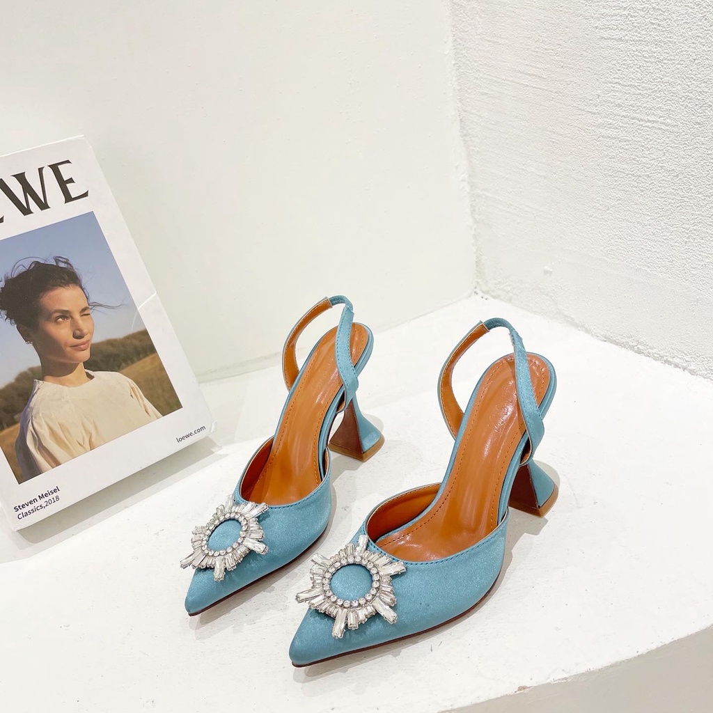 Giày cao gót đính đá phong cách Pháp thời trang mùa hè quyến rũ cho nữ 2021