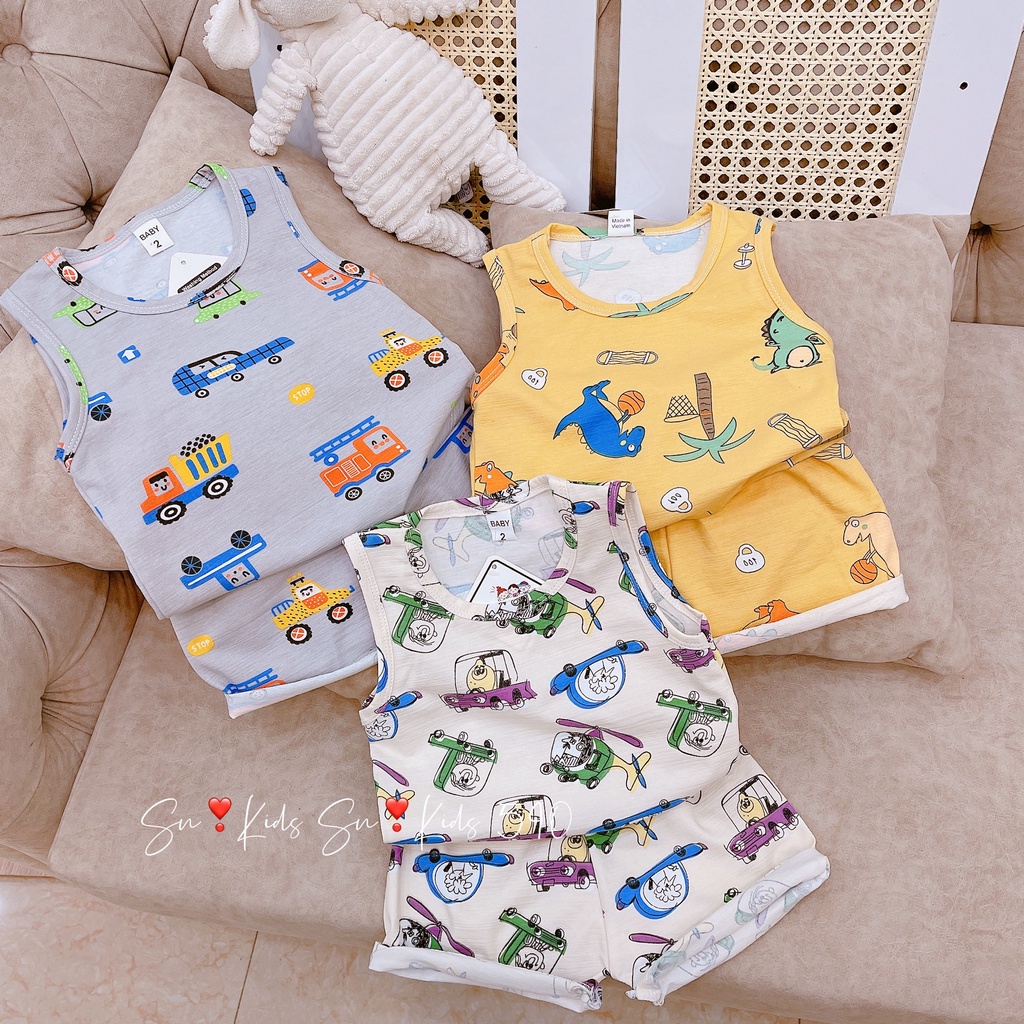 Bộ cotton ba lỗ cho bé trai 8-18kg