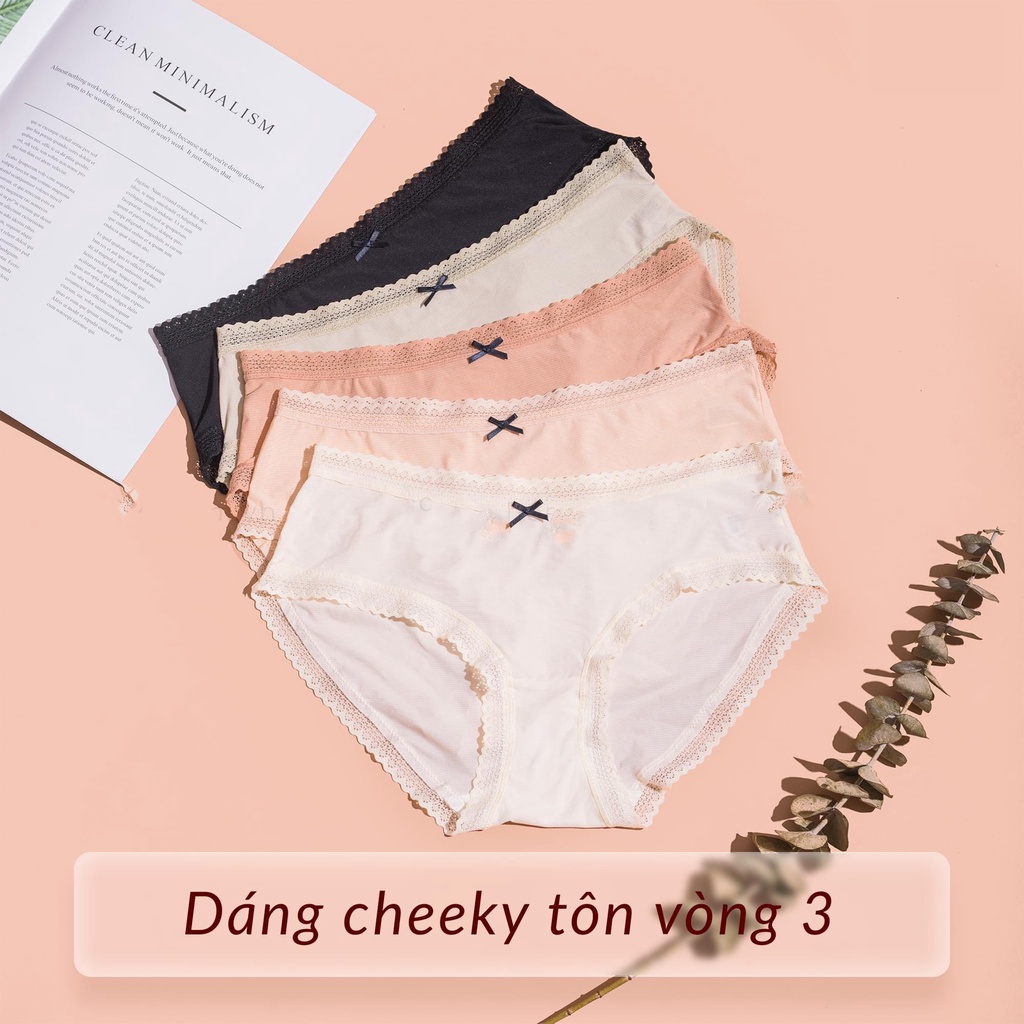 Hộp 3 chiếc quần lót nữ EMBRA cotton kháng khuẩn hoạ tiết viền hoa mã EBQL21