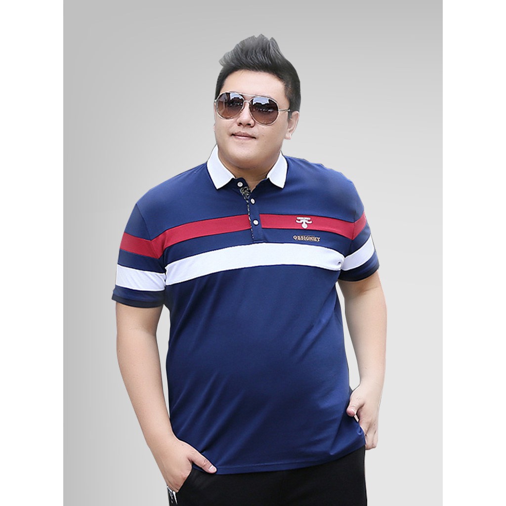 BIG SIZE Áo thun nam kẻ cổ đứng