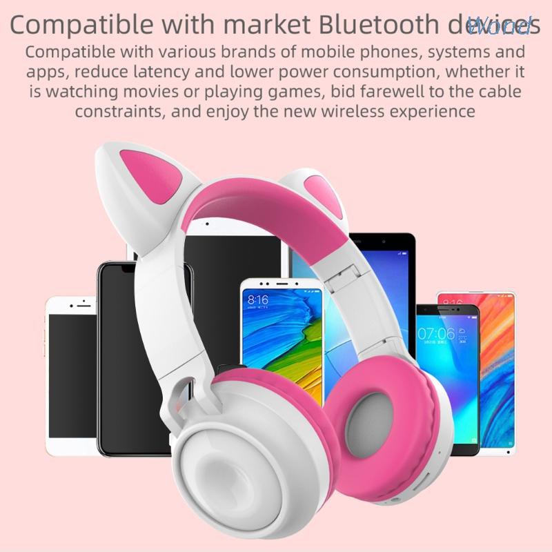 Tai Nghe Bluetooth Nhét Tai Hình Tai Mèo Phát Sáng