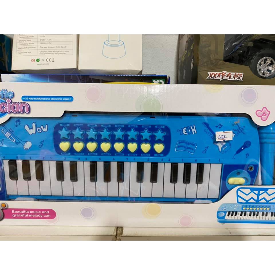 Bộ Đồ Chơi Đàn Piano Cho Bé Kèm Mic ( Màu xanh) Chạy Pin AA