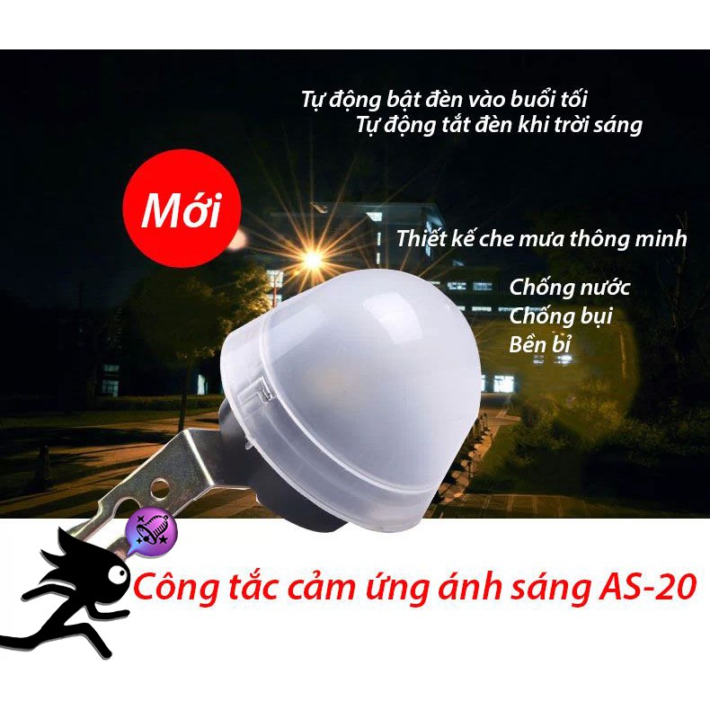 Công tắc cảm ứng ánh sáng 10A AS-20 chuyên dụng bật tắt đèn ngoài trời.