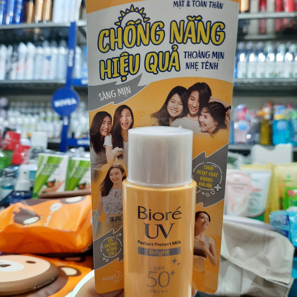 KEM CHỐNG NẮNG TRẮNG MỊN NGỌC TRAI BIORE UV PERFECT PROTECT MILK WHITE SPF50 25ML