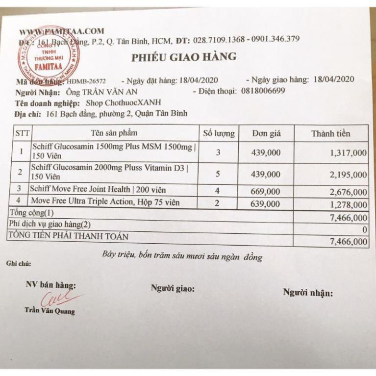 Schiff Glucosamine 2000mg Plus Vitamin D3 150Viên hỗ trợ Xương Khớp của Mỹ