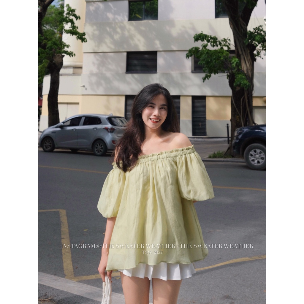 Áo trễ vai voan tơ 2 lớp bồng bềnh the.sweaterweather TSW (ảnh thật)
