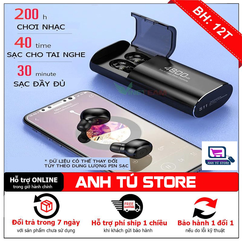 [💖RẺ VÔ ĐỊCH💖] TAI NGHE BLUETOOTH 5.0 KIÊM SẠC DỰ PHÒNG S11 CHẤT LƯỢNG CAO CHỐNG NƯỚC CHỐNG ỒN TỐT