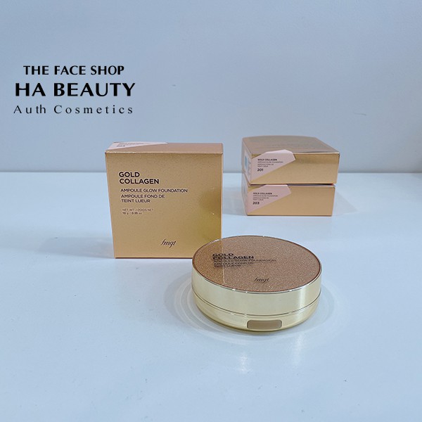 Phấn nền trang điểm dạng nén chống nắng The Face Shop fmgt Gold Collagen Ampoule Glow Foundation 10g SPF50+PA+++ | BigBuy360 - bigbuy360.vn