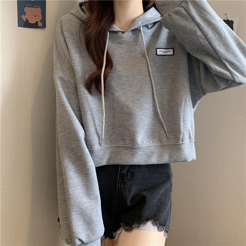 Áo Hoodies Nữ Dáng Ngắn Rộng Dài Tay Thiết Kế Mới Thời Trang Theo Phong Cách Hàn Quốc