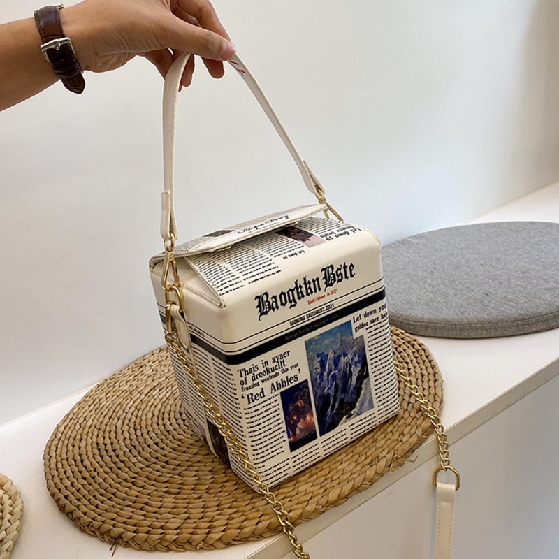 Túi Đeo Chéo Vai Bằng Da Họa Tiết Tờ Báo Thời Trang Sành Điệu Cho Nữ