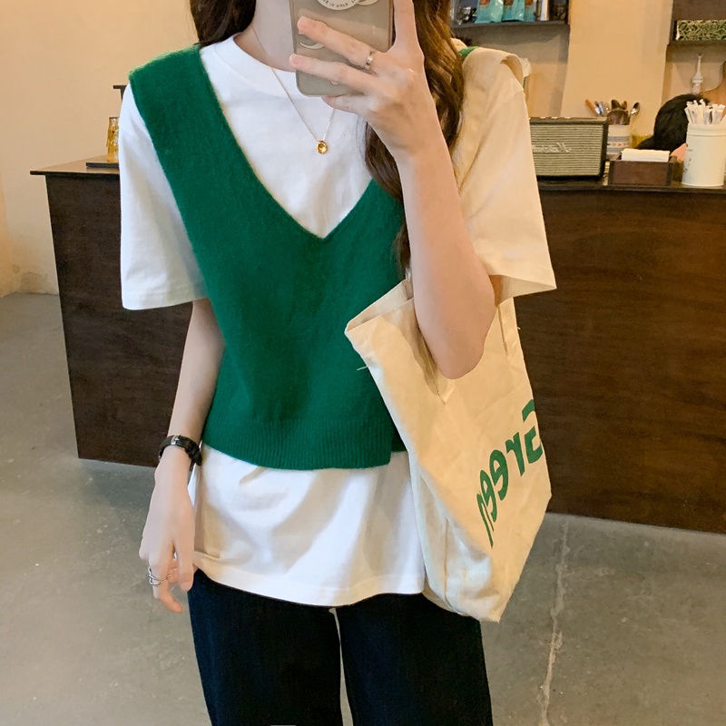 Áo Crop Top Dệt Kim Cổ Chữ V Màu Sắc Đơn Giản Phong Cách Hàn Quốc | BigBuy360 - bigbuy360.vn