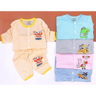 Combo 5 bộ dài tay cài khuy giữa, 100% cotton sợi tre dành cho bé trai, bé gái size 3-14kg