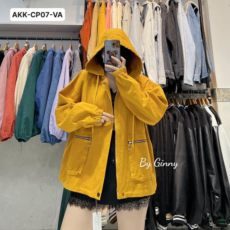 Áo khoác chất kaki phối 2 túi zip dây kéo form rộng